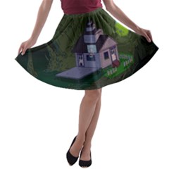 Purple House Cartoon Character Adventure Time Architecture A-line Skater Skirt