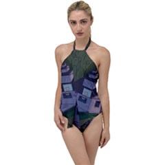 Purple House Cartoon Character Adventure Time Architecture Go With The Flow One Piece Swimsuit by Sarkoni