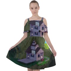 Purple House Cartoon Character Adventure Time Architecture Cut Out Shoulders Chiffon Dress by Sarkoni