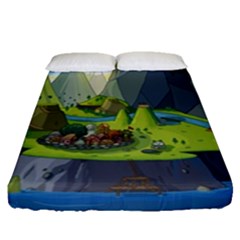 Cartoon Network Mountains Landscapes Seas Illustrations Adventure Time Rivers Fitted Sheet (queen Size) by Sarkoni