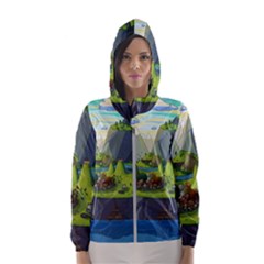 Cartoon Network Mountains Landscapes Seas Illustrations Adventure Time Rivers Women s Hooded Windbreaker