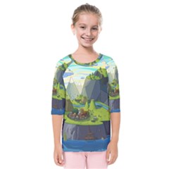 Cartoon Network Mountains Landscapes Seas Illustrations Adventure Time Rivers Kids  Quarter Sleeve Raglan T-shirt