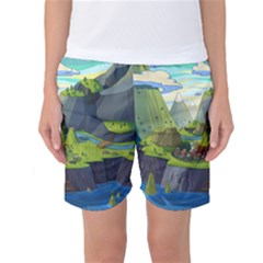 Cartoon Network Mountains Landscapes Seas Illustrations Adventure Time Rivers Women s Basketball Shorts