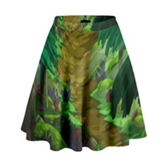 Green Pine Trees Wallpaper Adventure Time Cartoon Green Color High Waist Skirt