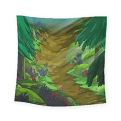 Green Pine Trees Wallpaper Adventure Time Cartoon Green Color Square Tapestry (small)