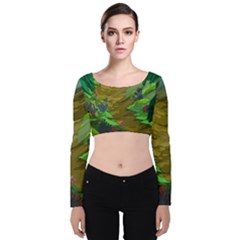 Green Pine Trees Wallpaper Adventure Time Cartoon Green Color Velvet Long Sleeve Crop Top by Sarkoni