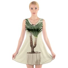 Tree Vector Art In A Flower Pot V-neck Sleeveless Dress