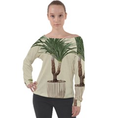 Tree Vector Art In A Flower Pot Off Shoulder Long Sleeve Velour Top by Sarkoni