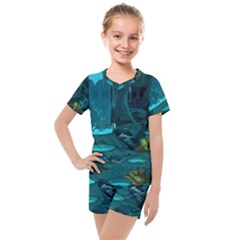 Waterfalls Wallpaper Adventure Time Kids  Mesh T-shirt And Shorts Set