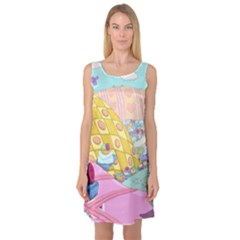 Pillows And Vegetable Field Illustration Adventure Time Cartoon Sleeveless Satin Nightdress