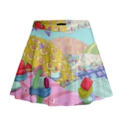 Pillows And Vegetable Field Illustration Adventure Time Cartoon Mini Flare Skirt