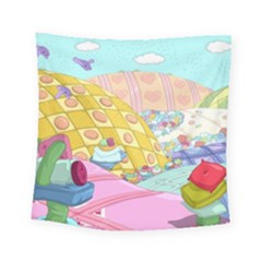 Pillows And Vegetable Field Illustration Adventure Time Cartoon Square Tapestry (small) by Sarkoni