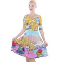 Pillows And Vegetable Field Illustration Adventure Time Cartoon Quarter Sleeve A-line Dress