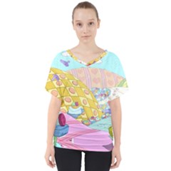 Pillows And Vegetable Field Illustration Adventure Time Cartoon V-neck Dolman Drape Top by Sarkoni