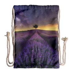 Bed Of Purple Petaled Flowers Photography Landscape Nature Drawstring Bag (large)