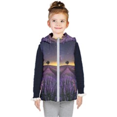 Bed Of Purple Petaled Flowers Photography Landscape Nature Kids  Hooded Puffer Vest by Sarkoni