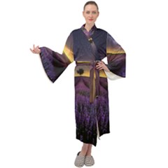 Bed Of Purple Petaled Flowers Photography Landscape Nature Maxi Velvet Kimono