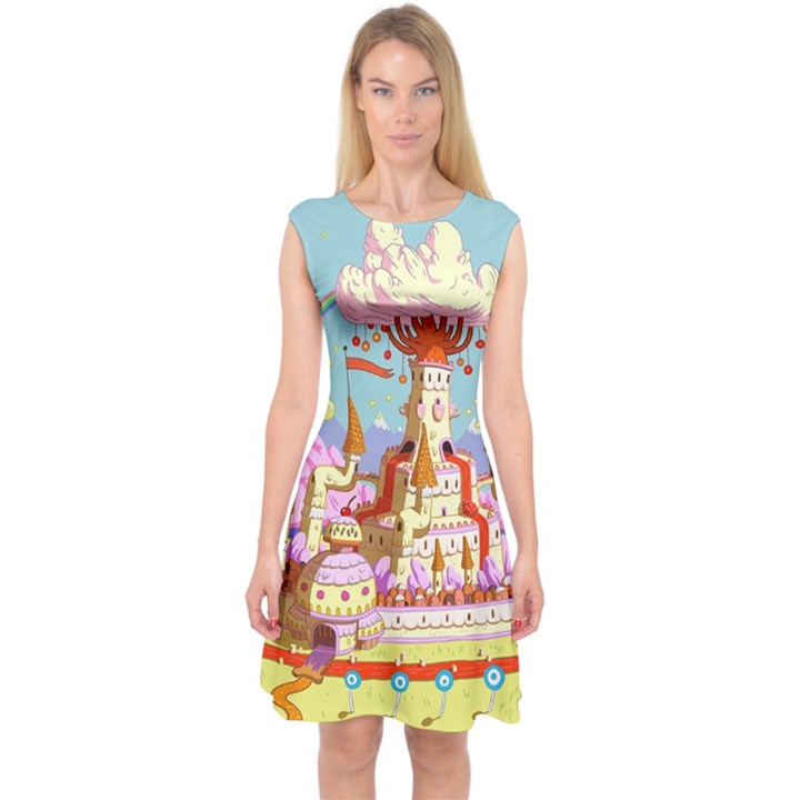 Adventure Time Multi Colored Celebration Nature Capsleeve Midi Dress