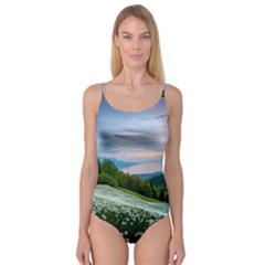 Field Of White Petaled Flowers Nature Landscape Camisole Leotard 