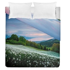 Field Of White Petaled Flowers Nature Landscape Duvet Cover Double Side (Queen Size)