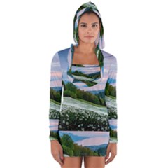 Field Of White Petaled Flowers Nature Landscape Long Sleeve Hooded T-shirt
