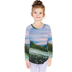 Field Of White Petaled Flowers Nature Landscape Kids  Long Sleeve T-Shirt