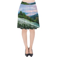 Field Of White Petaled Flowers Nature Landscape Velvet High Waist Skirt