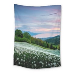 Field Of White Petaled Flowers Nature Landscape Medium Tapestry