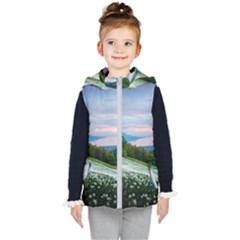 Field Of White Petaled Flowers Nature Landscape Kids  Hooded Puffer Vest