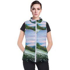 Field Of White Petaled Flowers Nature Landscape Women s Puffer Vest by Sarkoni