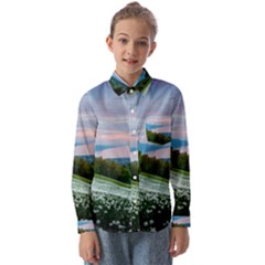 Field Of White Petaled Flowers Nature Landscape Kids  Long Sleeve Shirt