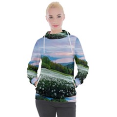 Field Of White Petaled Flowers Nature Landscape Women s Hooded Pullover