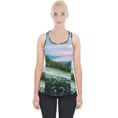 Field Of White Petaled Flowers Nature Landscape Piece Up Tank Top by Sarkoni