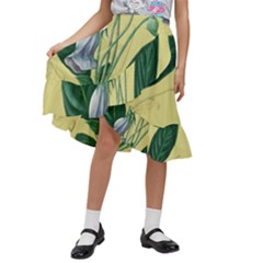 Botanical Plants Green Kids  Ruffle Flared Wrap Midi Skirt by Sarkoni