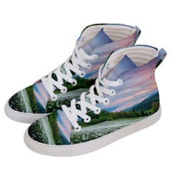 Field Of White Petaled Flowers Nature Landscape Men s Hi-top Skate Sneakers