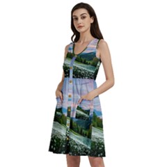 Field Of White Petaled Flowers Nature Landscape Sleeveless Dress With Pocket