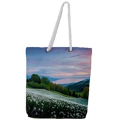 Field Of White Petaled Flowers Nature Landscape Full Print Rope Handle Tote (Large)