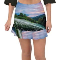 Field Of White Petaled Flowers Nature Landscape Fishtail Mini Chiffon Skirt