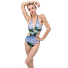 Field Of White Petaled Flowers Nature Landscape Plunging Cut Out Swimsuit