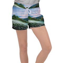 Field Of White Petaled Flowers Nature Landscape Women s Velour Lounge Shorts