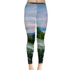 Field Of White Petaled Flowers Nature Landscape Inside Out Leggings