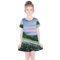 Field Of White Petaled Flowers Nature Landscape Kids  Simple Cotton Dress