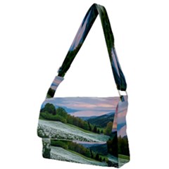 Field Of White Petaled Flowers Nature Landscape Full Print Messenger Bag (S)