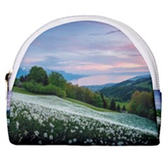 Field Of White Petaled Flowers Nature Landscape Horseshoe Style Canvas Pouch