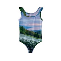 Field Of White Petaled Flowers Nature Landscape Kids  Frill Swimsuit