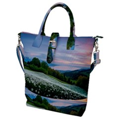 Field Of White Petaled Flowers Nature Landscape Buckle Top Tote Bag