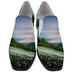 Field Of White Petaled Flowers Nature Landscape Women Slip On Heel Loafers