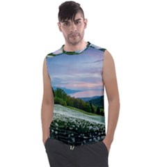 Field Of White Petaled Flowers Nature Landscape Men s Regular Tank Top