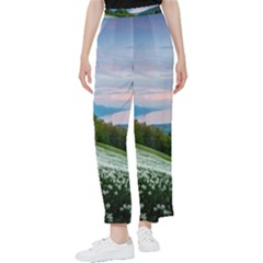 Field Of White Petaled Flowers Nature Landscape Women s Pants 