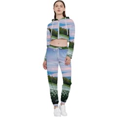 Field Of White Petaled Flowers Nature Landscape Cropped Zip Up Lounge Set